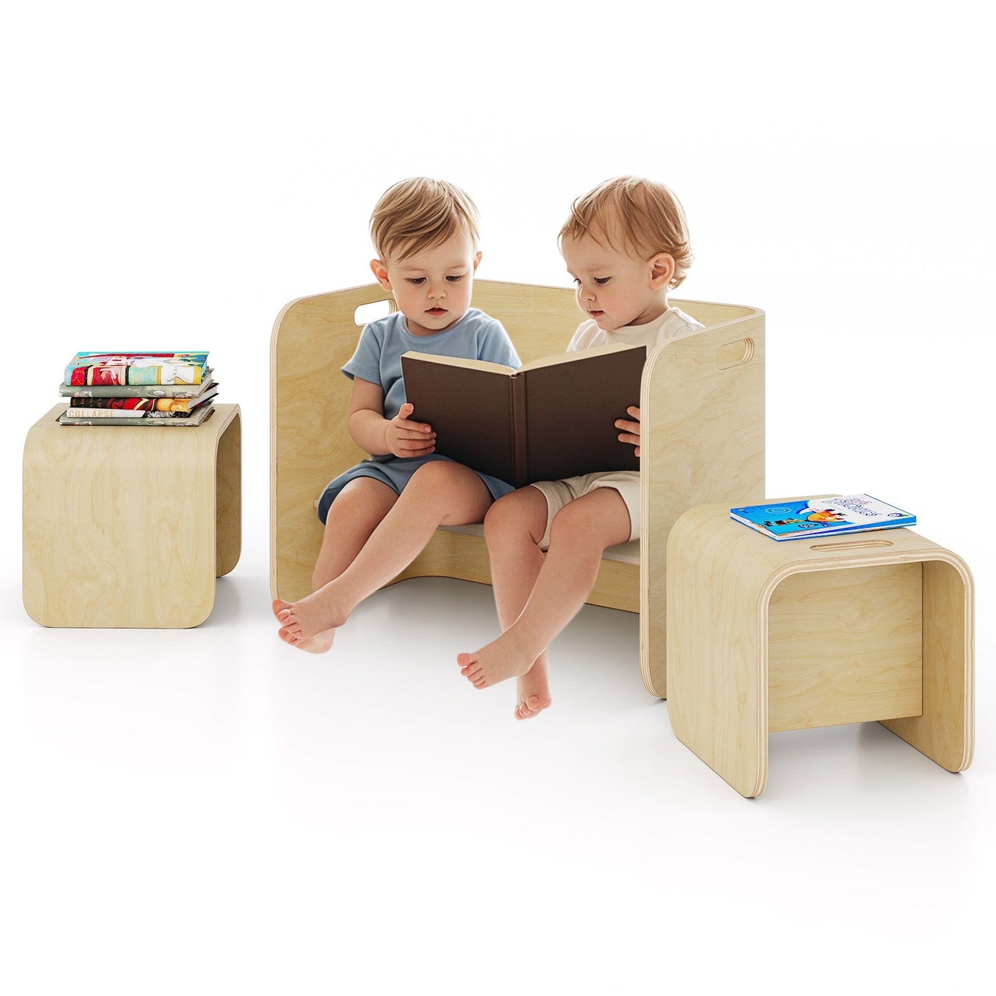 Kids Wooden Table and Chair Set - 3 Piece Birchwood