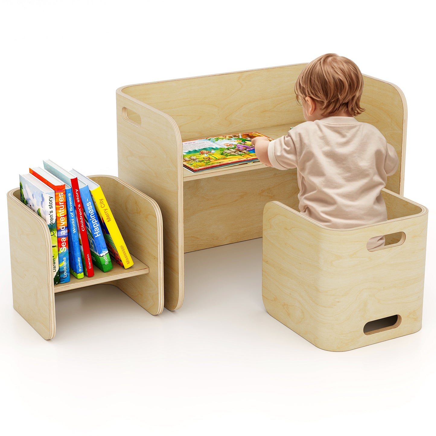 Kids Wooden Table and Chair Set - 3 Piece Birchwood