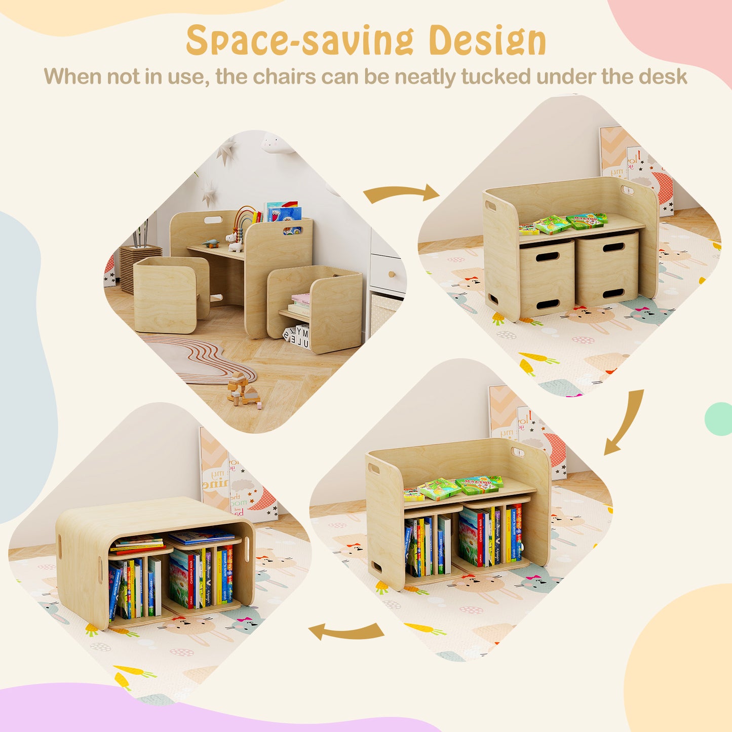 Kids Wooden Table and Chair Set - 3 Piece Birchwood