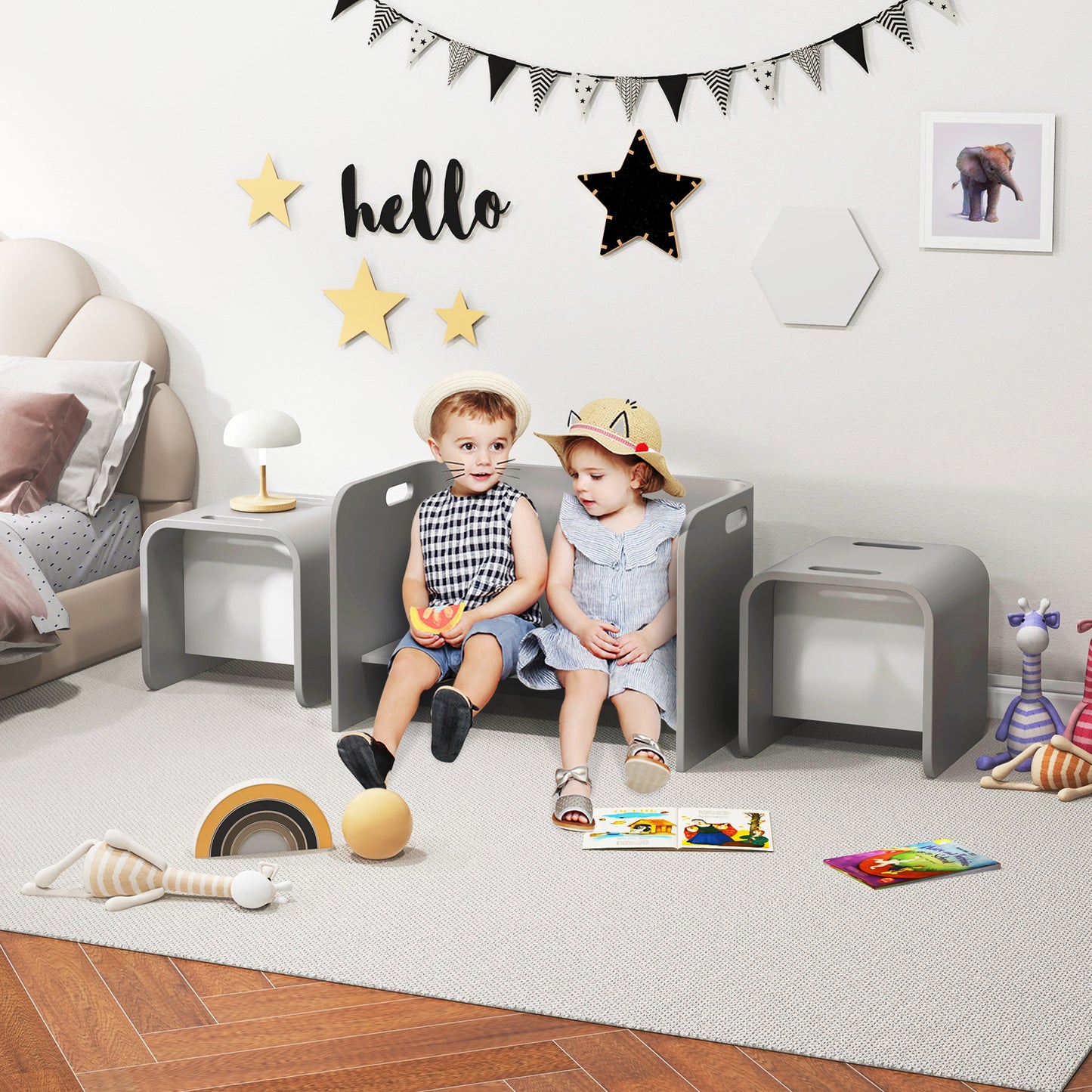 Kids Wooden Table and Chair Set - 3 Piece Birchwood