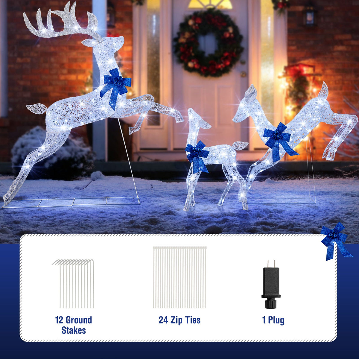 3 Pieces Lighted Christmas Reindeer Family Set with 255 Lights