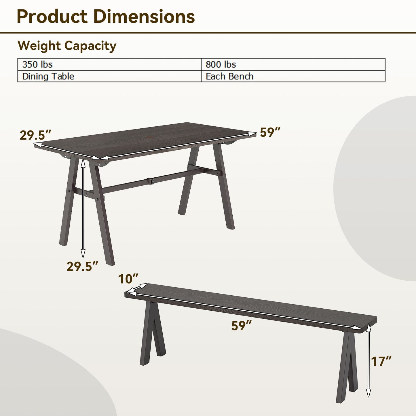 3 Pieces Outdoor Picnic Table and Benches Set for 6 People