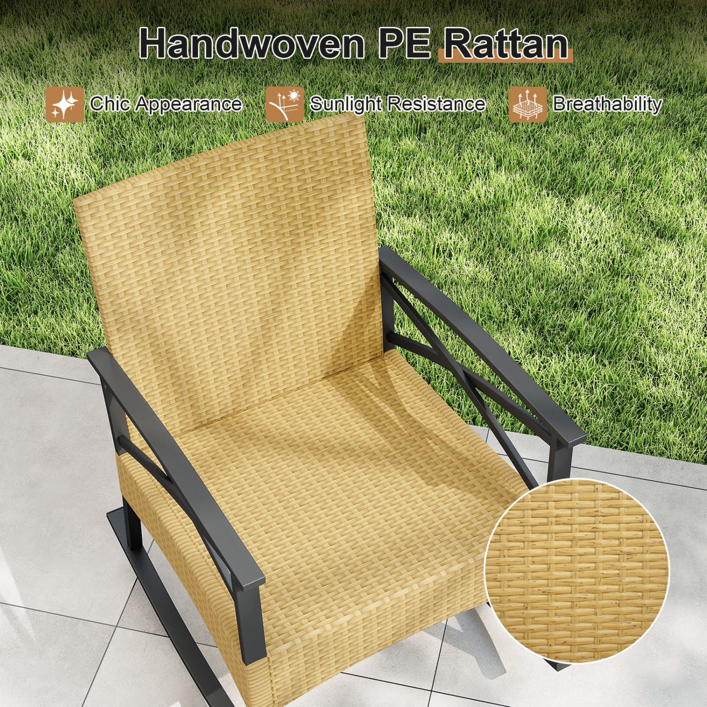 3-Piece Rattan Rocking Chair Set with Side Table