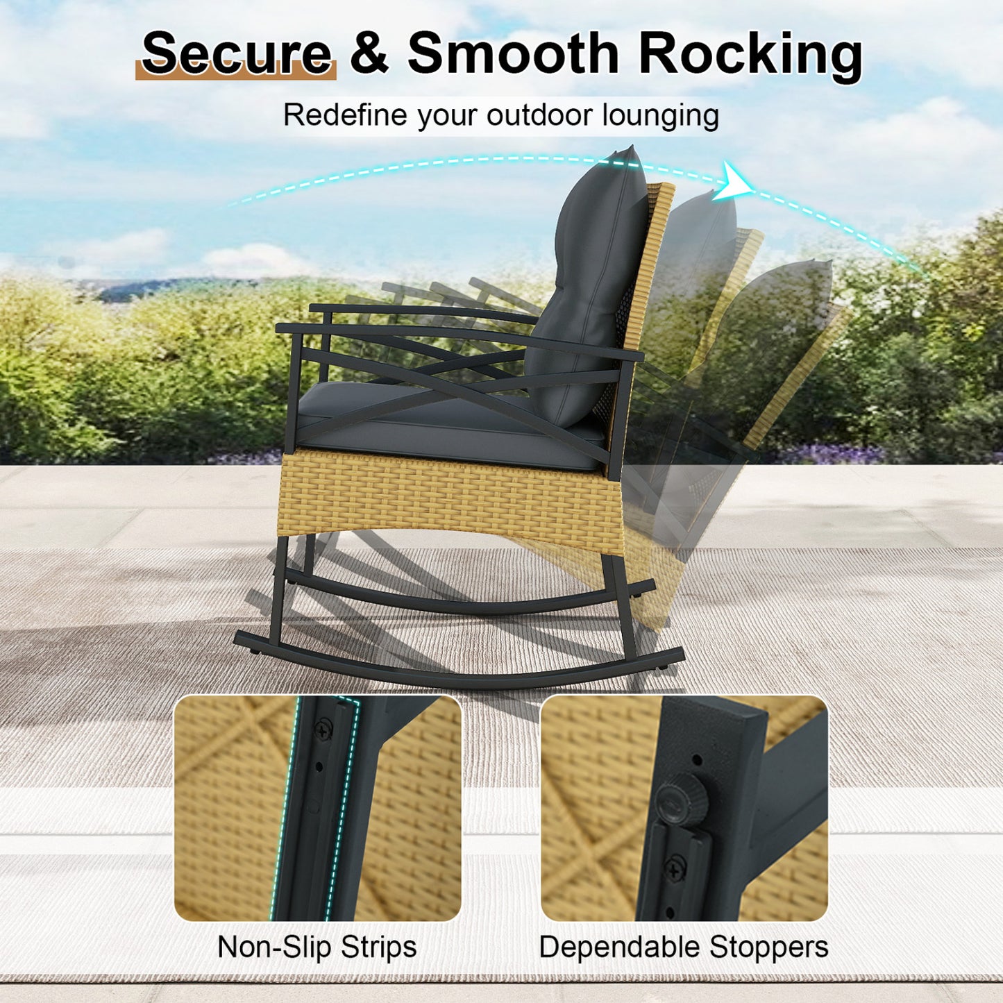 3-Piece Rattan Rocking Chair Set with Side Table