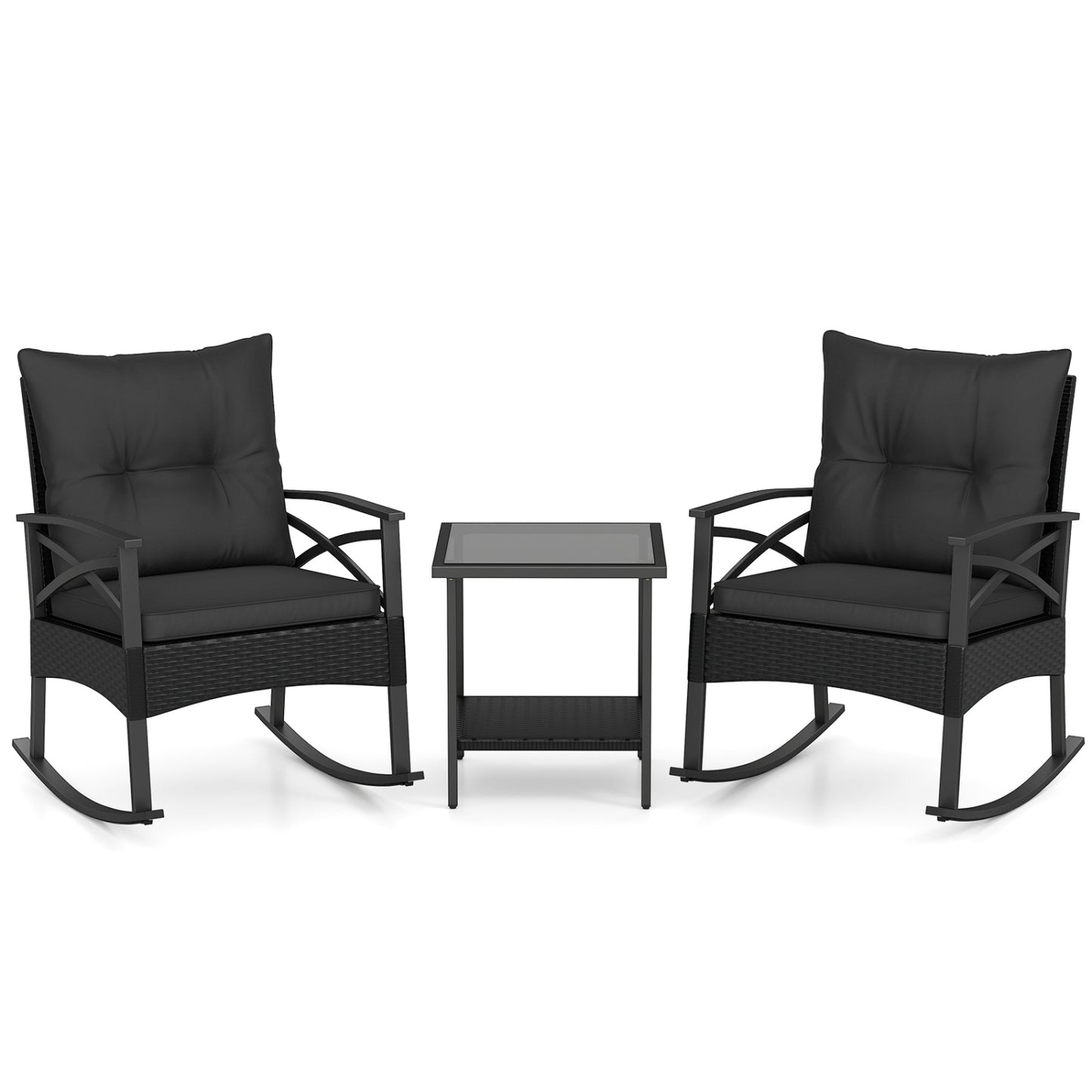 3-Piece Rattan Rocking Chair Set with Side Table