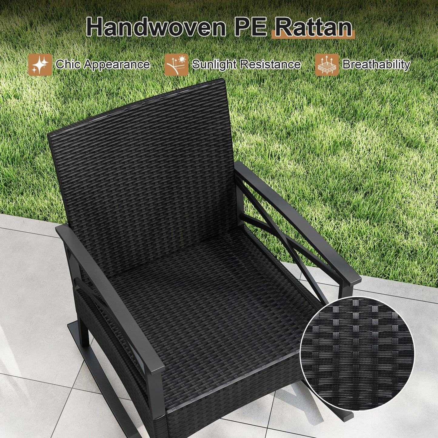 3-Piece Rattan Rocking Chair Set with Side Table