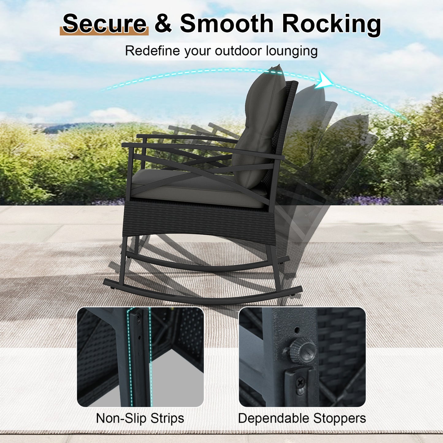 3-Piece Rattan Rocking Chair Set with Side Table
