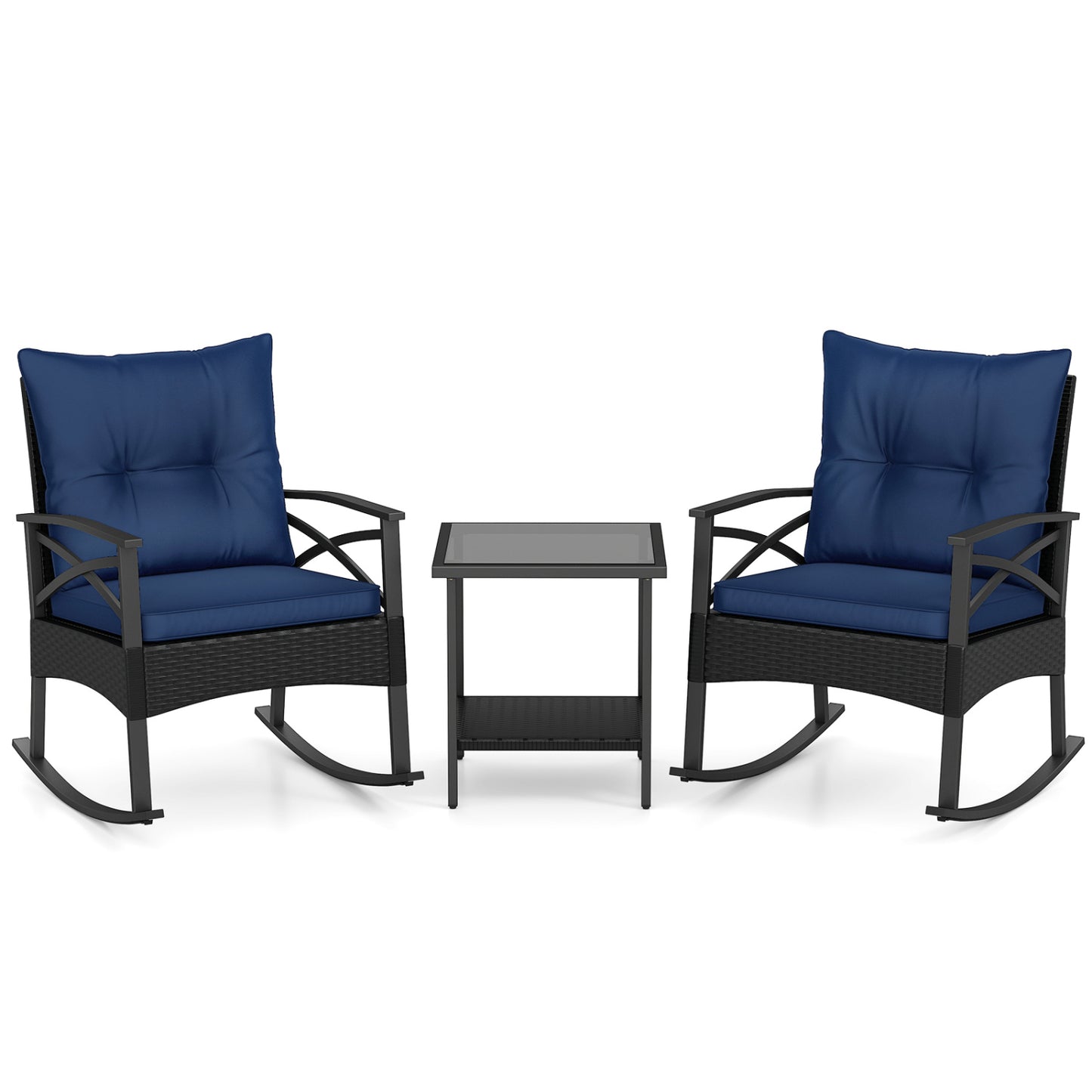 3-Piece Rattan Rocking Chair Set with Side Table