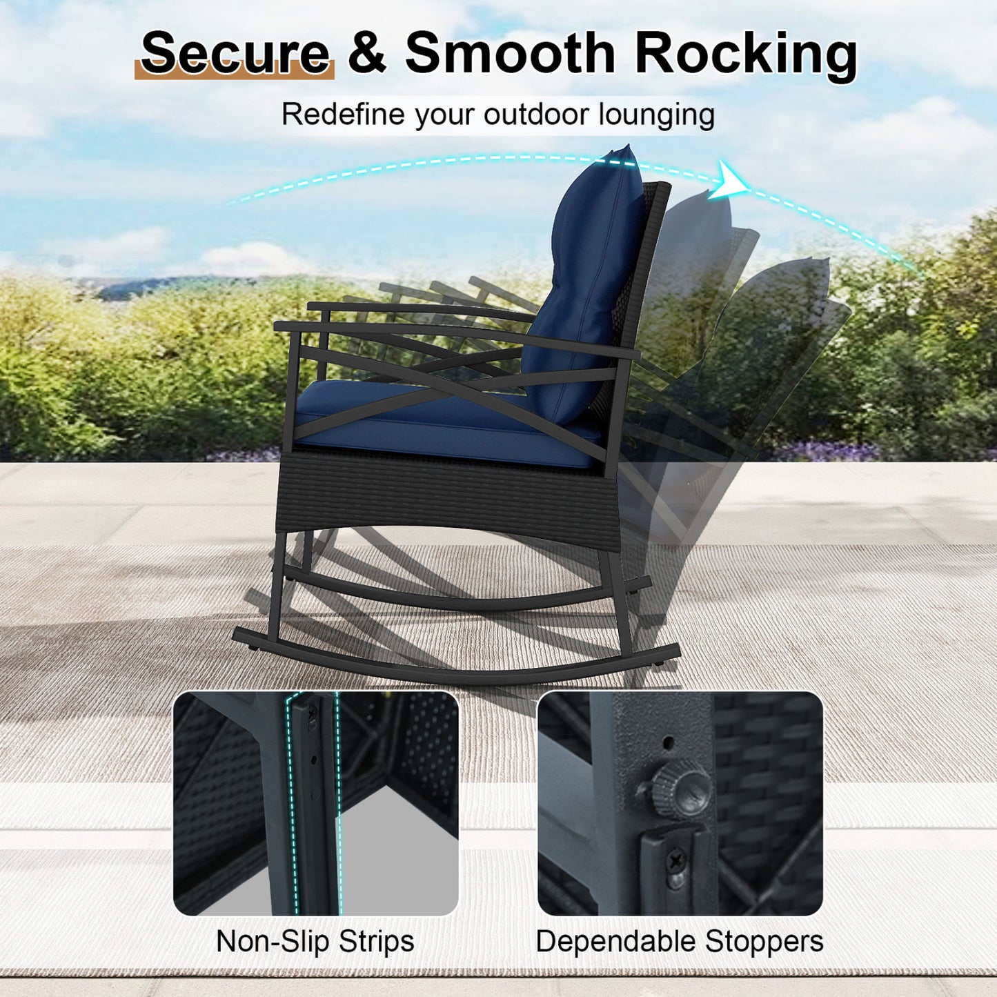 3-Piece Rattan Rocking Chair Set with Side Table