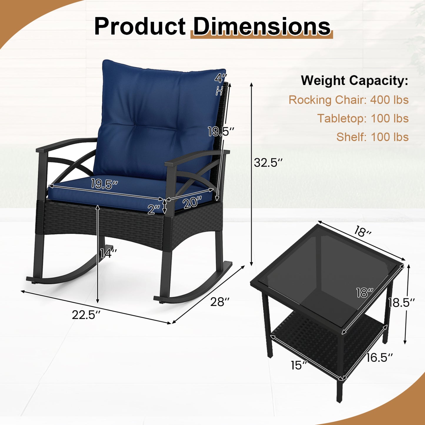 3-Piece Rattan Rocking Chair Set with Side Table