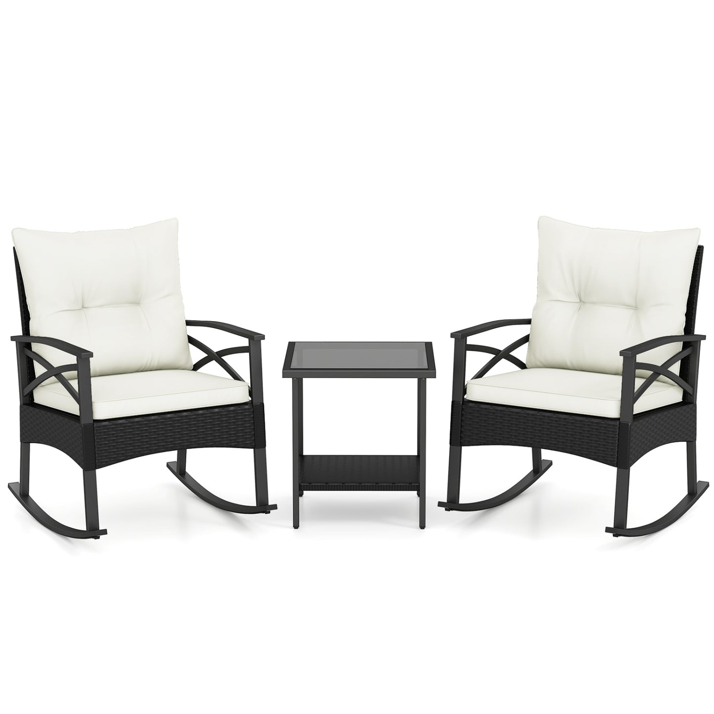 3-Piece Rattan Rocking Chair Set with Side Table