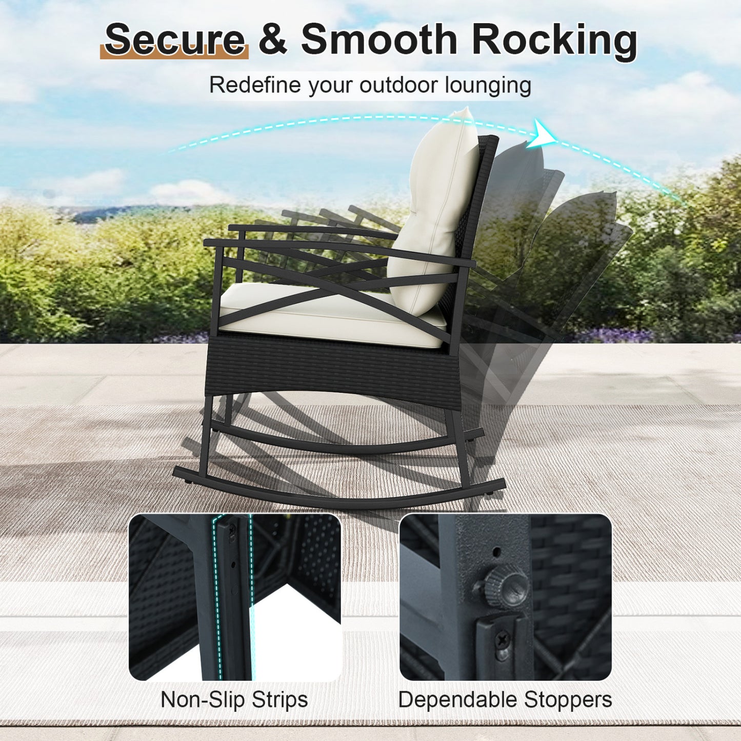 3-Piece Rattan Rocking Chair Set with Side Table