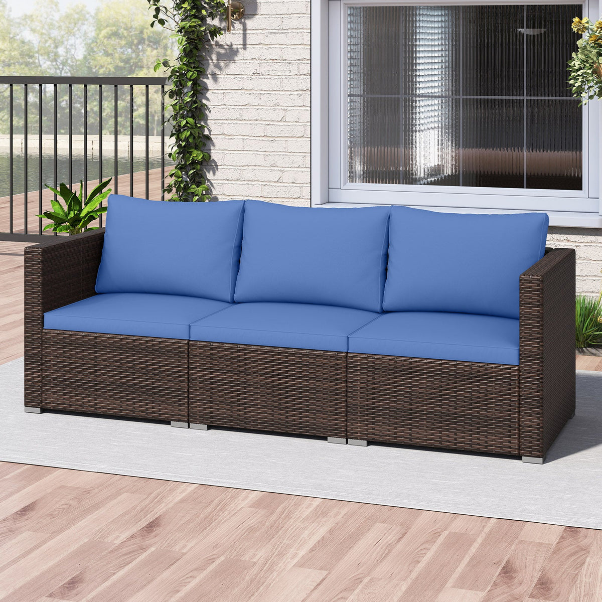 3 Pieces Patio Sectional Sofa Set with Soft Cushions