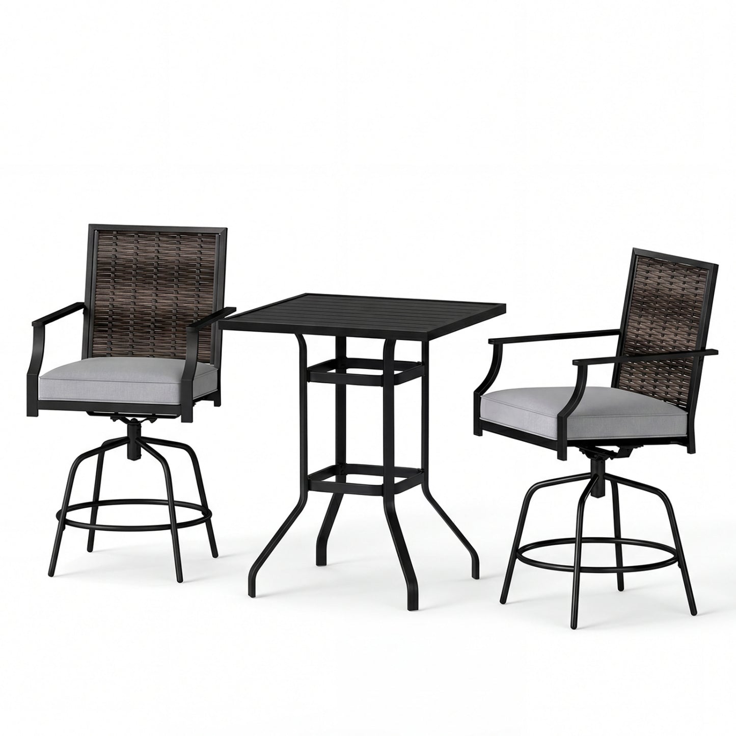 3-Piece Swivel Bar Set with Wicker Chairs and High Top Table