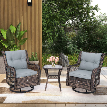 3-Piece Swivel Rocker Patio Set with Side Table - Gray
