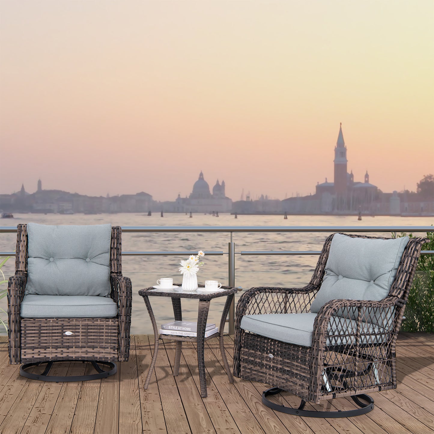 3-Piece Swivel Rocker Patio Set with Side Table - Gray