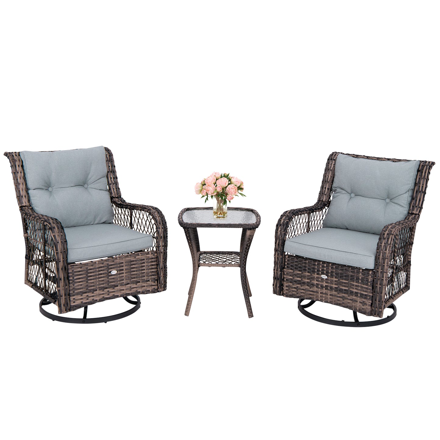 3-Piece Swivel Rocker Patio Set with Side Table - Gray