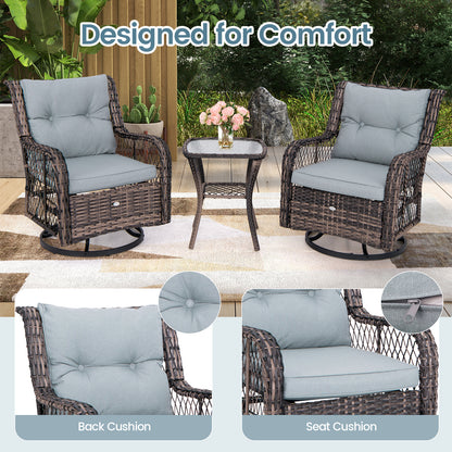 3-Piece Swivel Rocker Patio Set with Side Table - Gray