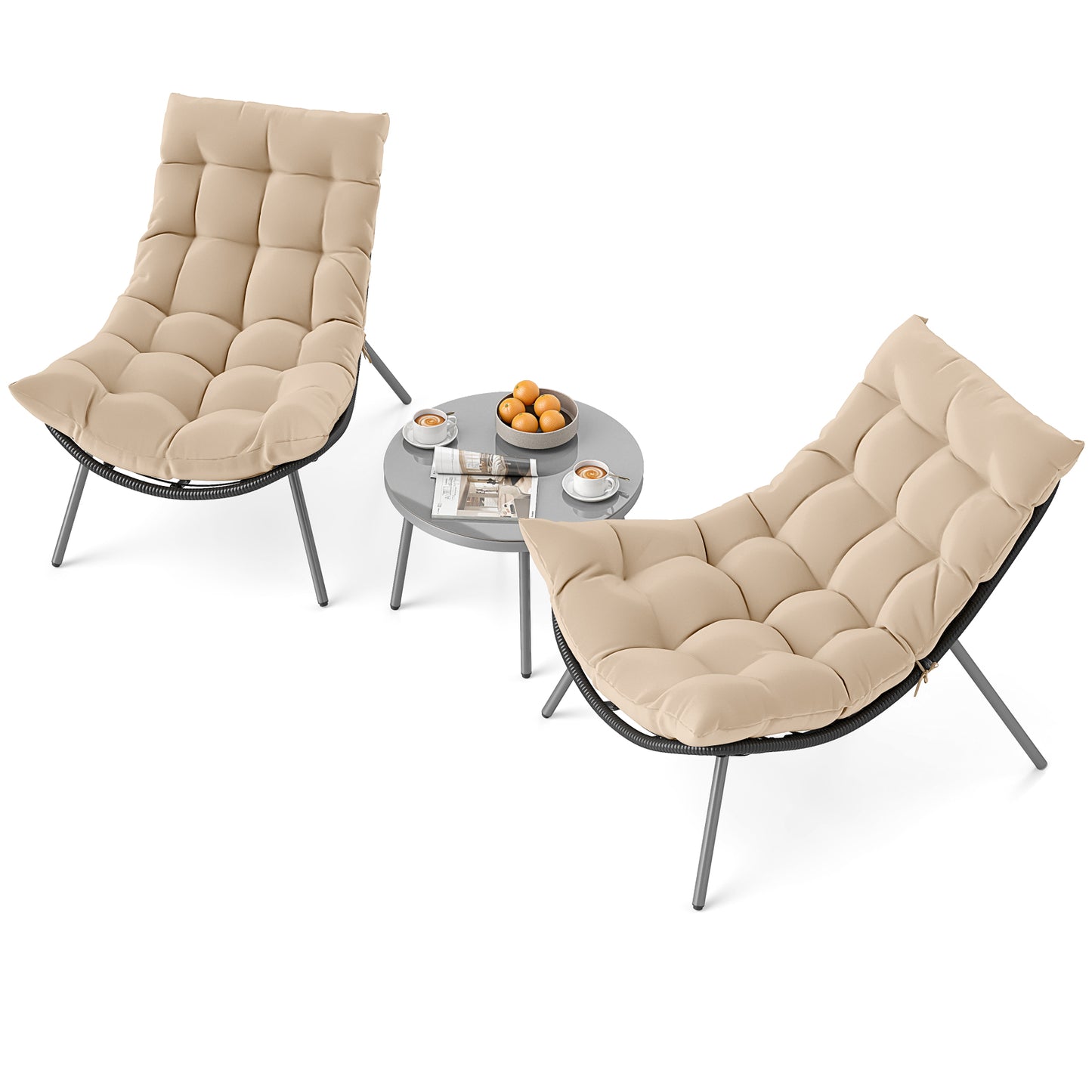 Papasan Patio Conversation Set 3-Piece with Cushions