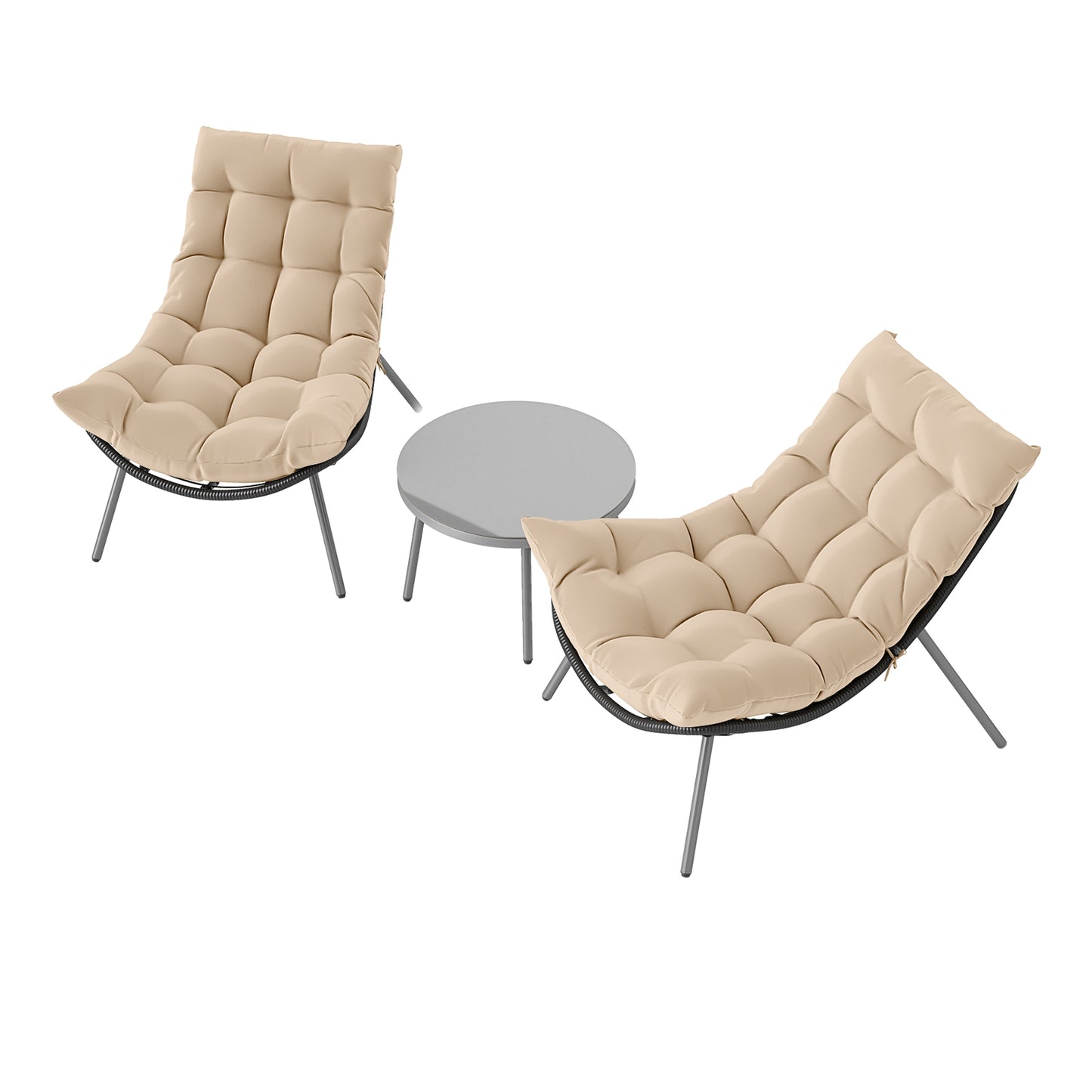 Papasan Patio Conversation Set 3-Piece with Cushions