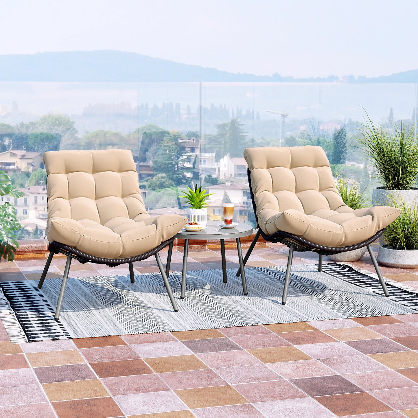 Papasan Patio Conversation Set 3-Piece with Cushions