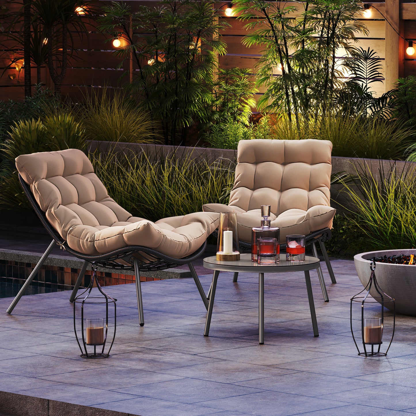 Papasan Patio Conversation Set 3-Piece with Cushions