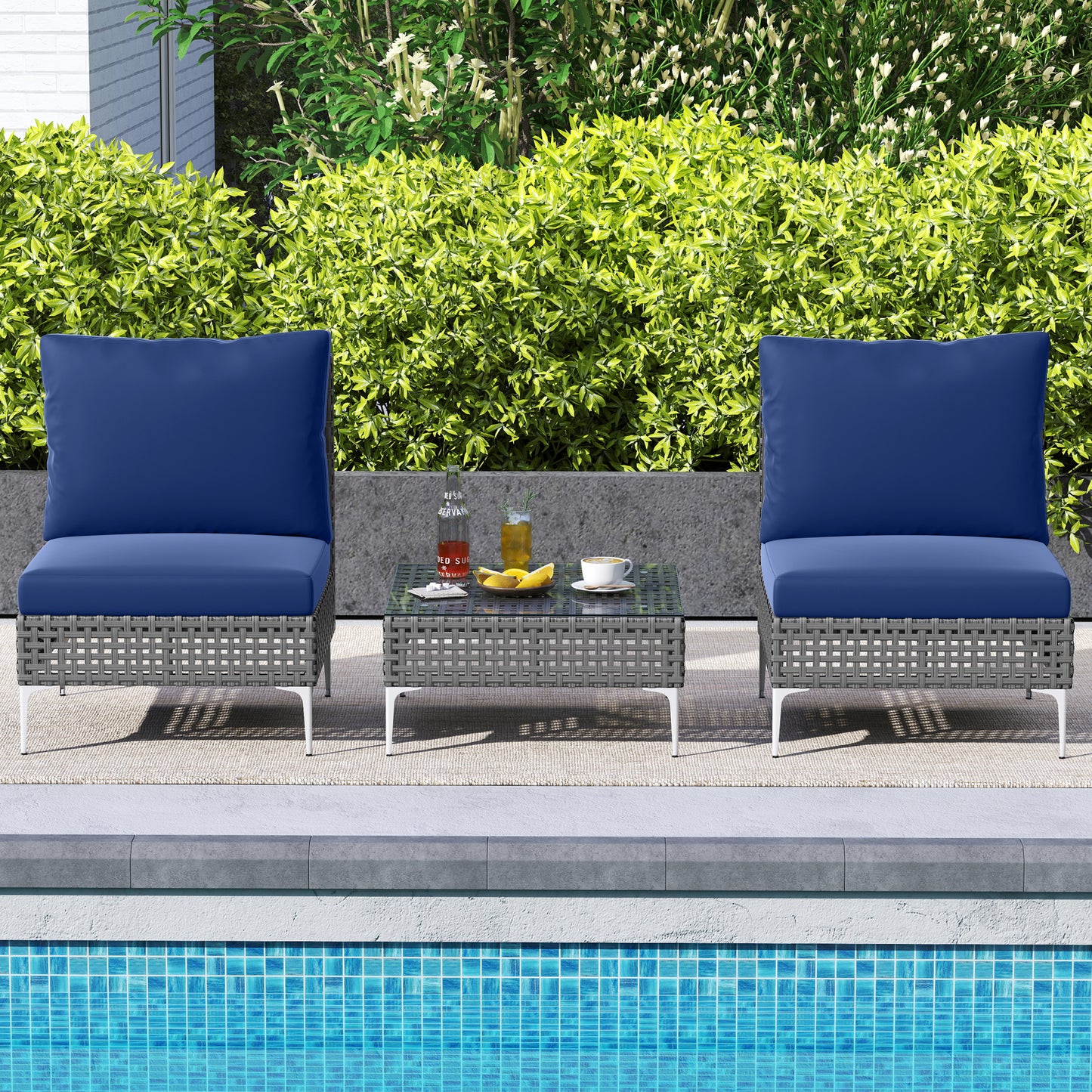 3-Piece Rattan Patio Conversation Set with Glass Coffee Table