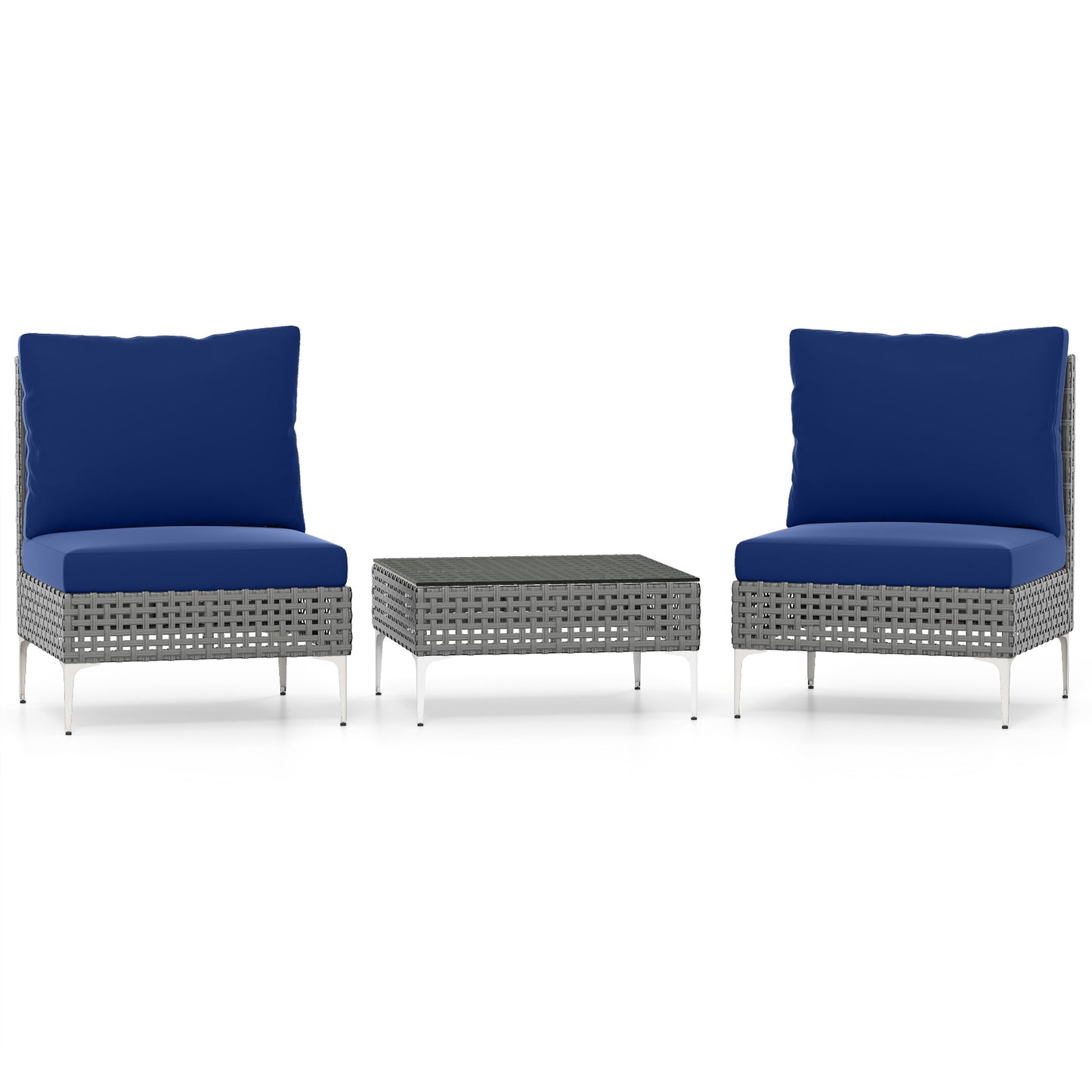 3-Piece Rattan Patio Conversation Set with Glass Coffee Table