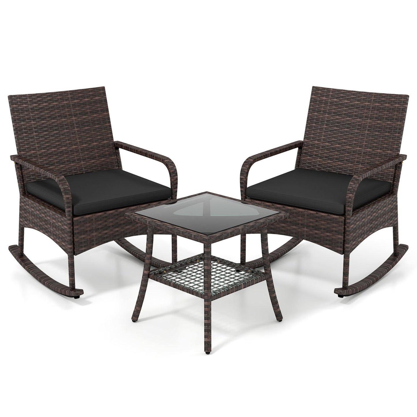 3-Piece Rocking Bistro Set with Cushions & Side Table