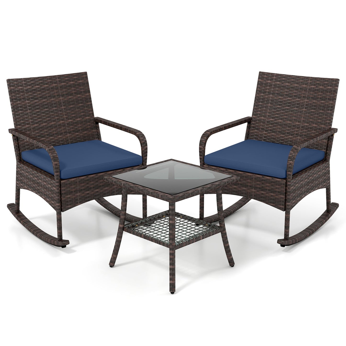 3-Piece Rocking Bistro Set with Cushions & Side Table