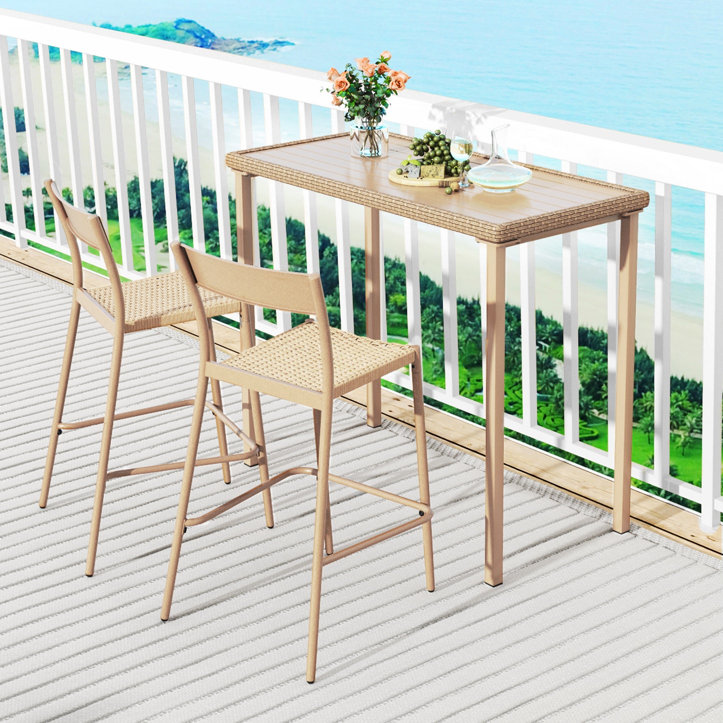 3-Piece Patio Bar Set with Table and 2 Armless Chairs