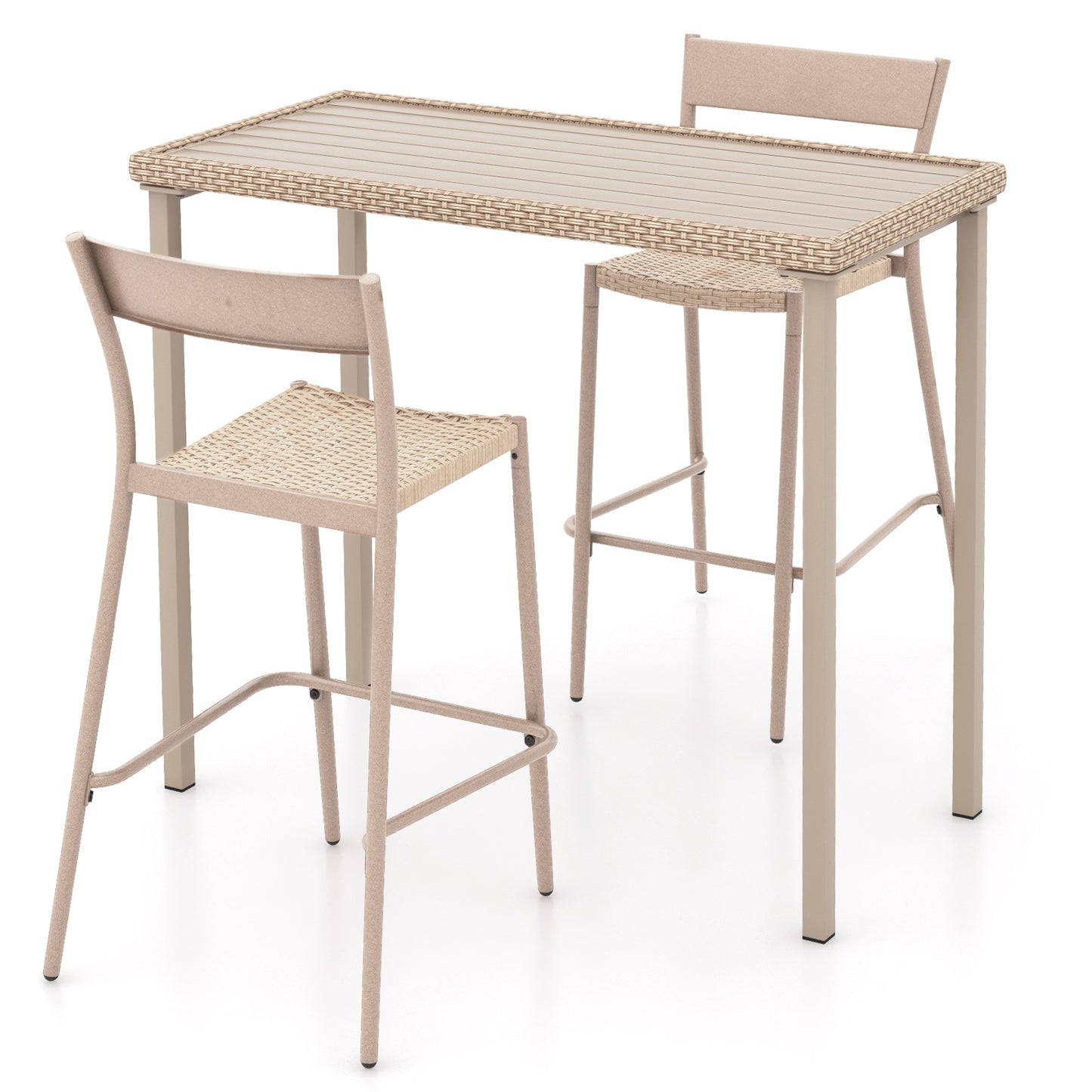 3-Piece Patio Bar Set with Table and 2 Armless Chairs
