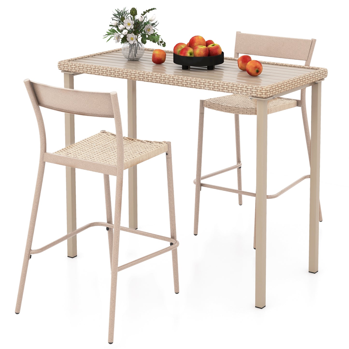 3-Piece Patio Bar Set with Table and 2 Armless Chairs
