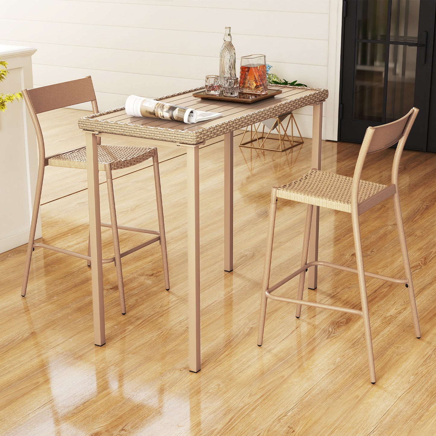 3-Piece Patio Bar Set with Table and 2 Armless Chairs