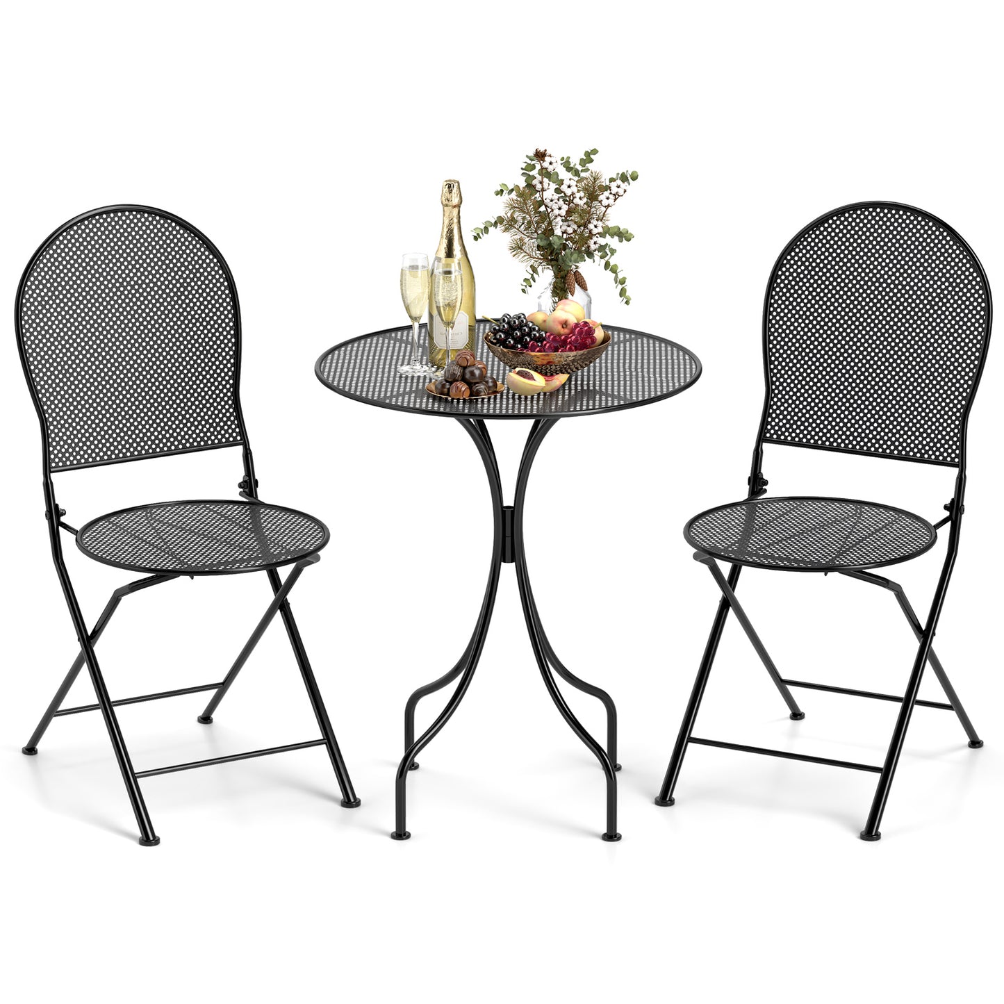 3-Piece Patio Bistro Set with Folding Chairs and Table