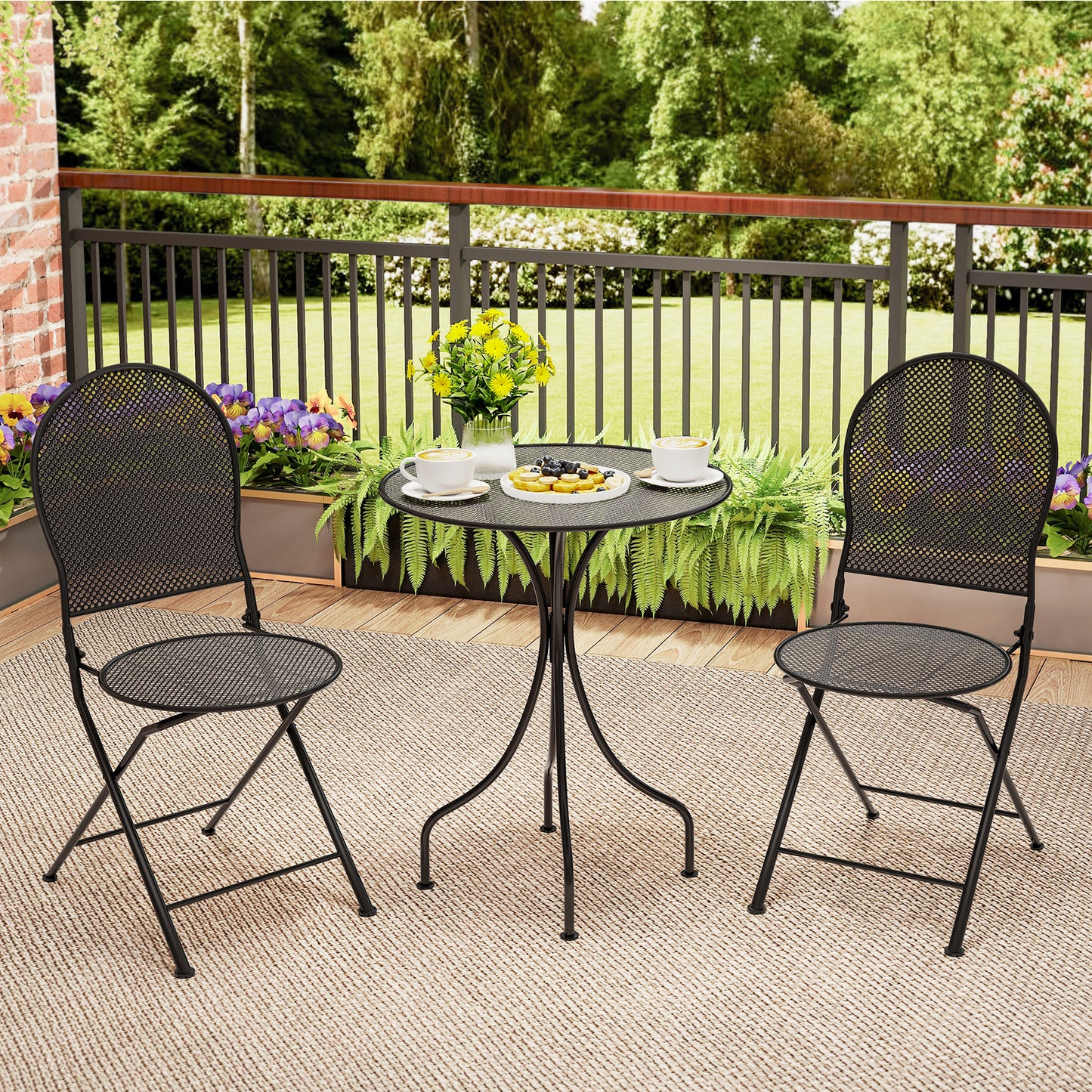 3-Piece Patio Bistro Set with Folding Chairs and Table
