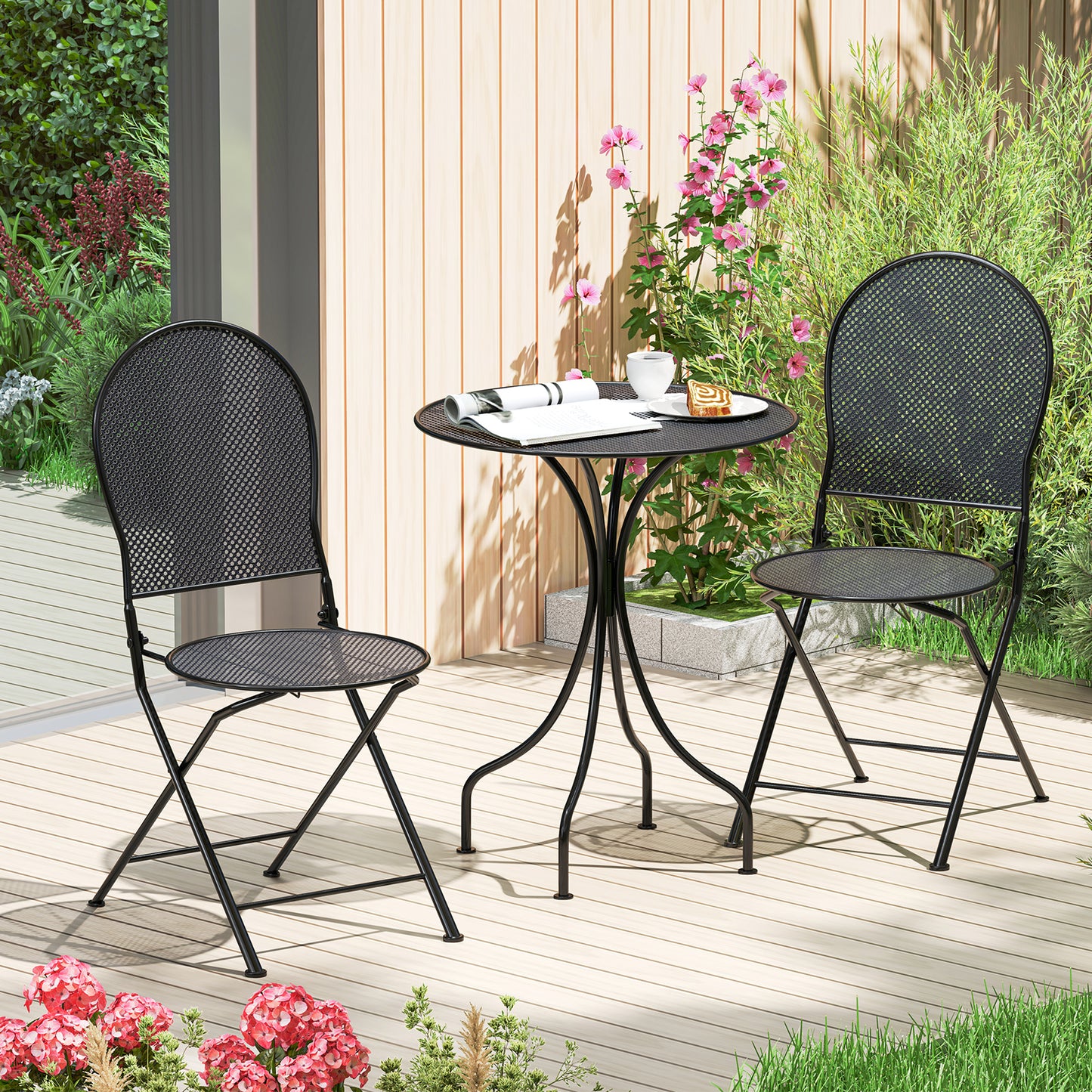 3-Piece Patio Bistro Set with Folding Chairs and Table