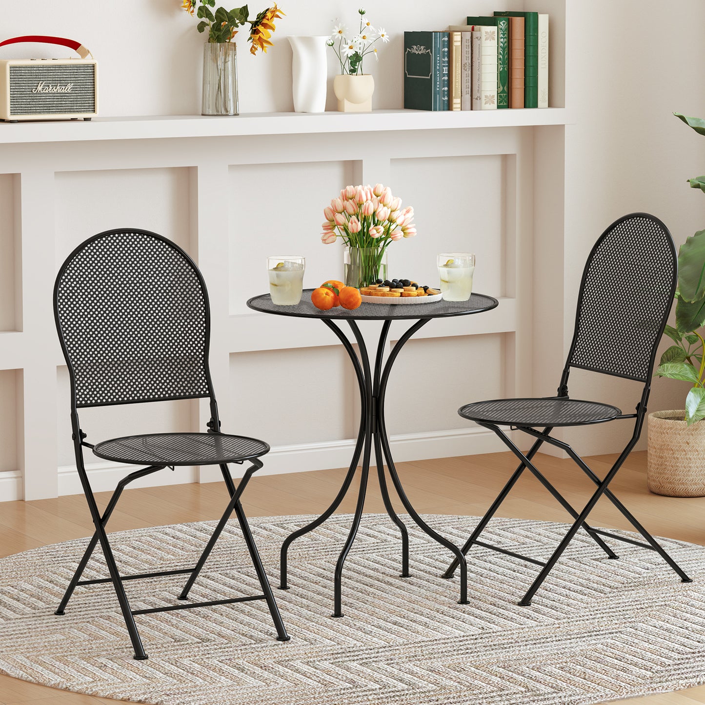 3-Piece Patio Bistro Set with Folding Chairs and Table