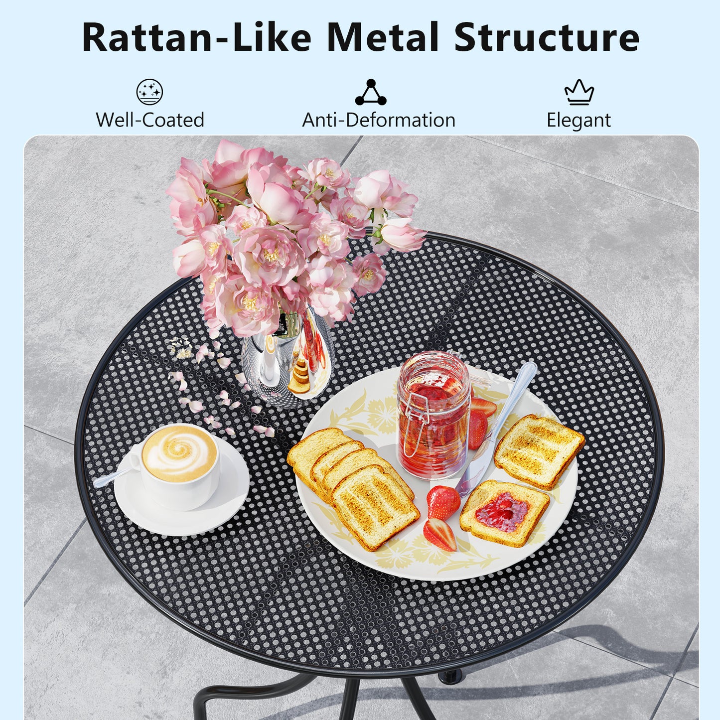 3-Piece Patio Bistro Set with Folding Chairs and Table