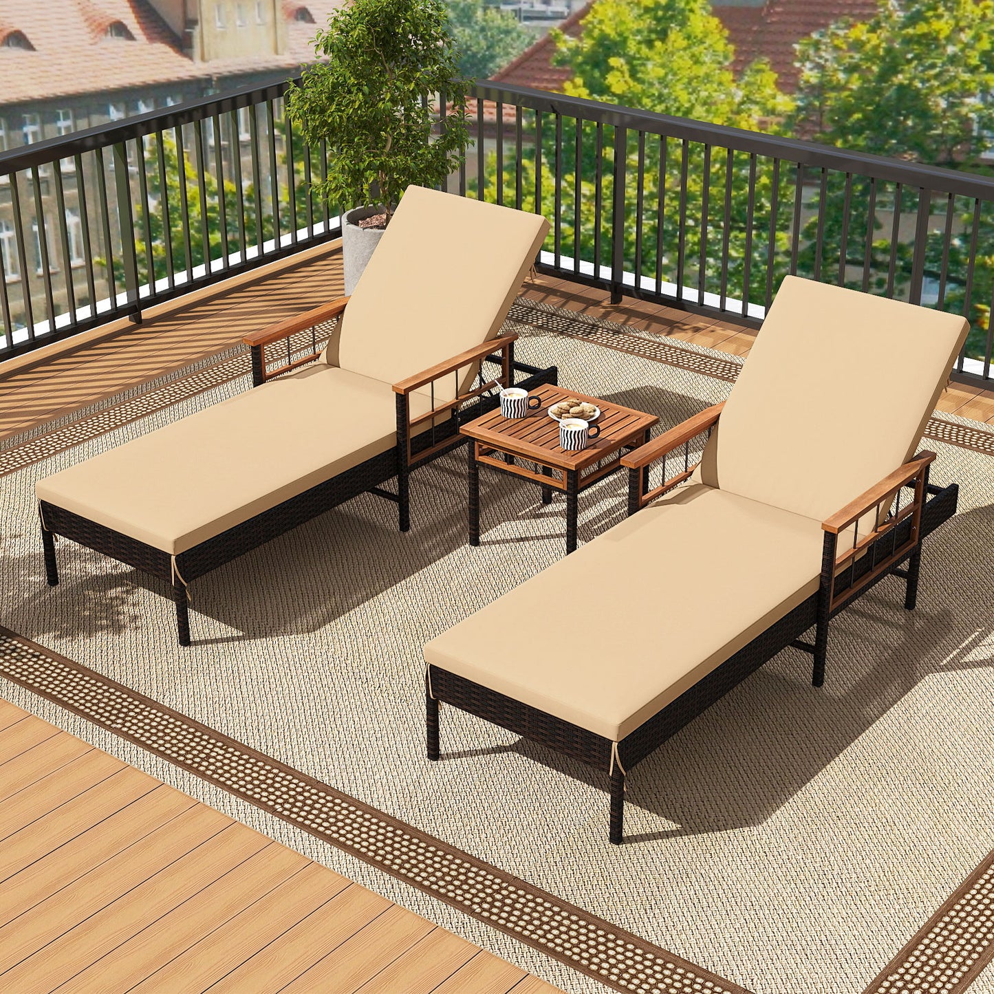 3-Piece Patio Chaise Lounge Set with Adjustable Backrests