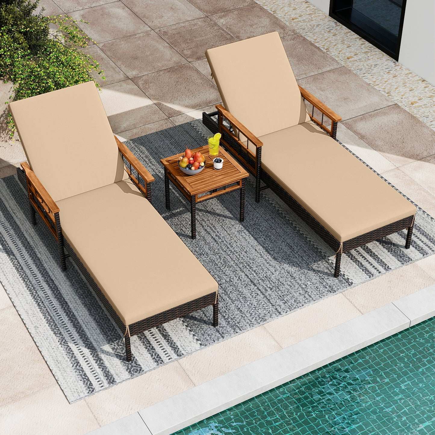 3-Piece Patio Chaise Lounge Set with Adjustable Backrests