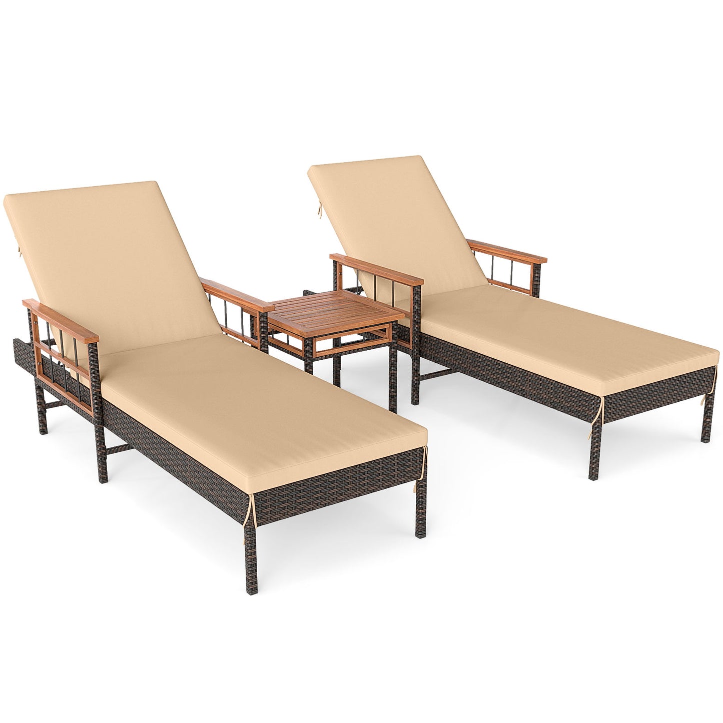 3-Piece Patio Chaise Lounge Set with Adjustable Backrests