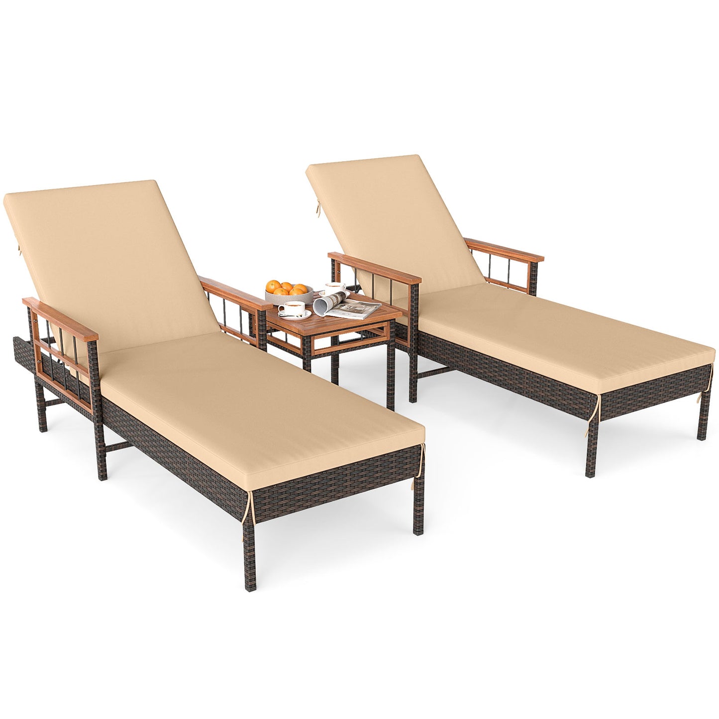 3-Piece Patio Chaise Lounge Set with Adjustable Backrests