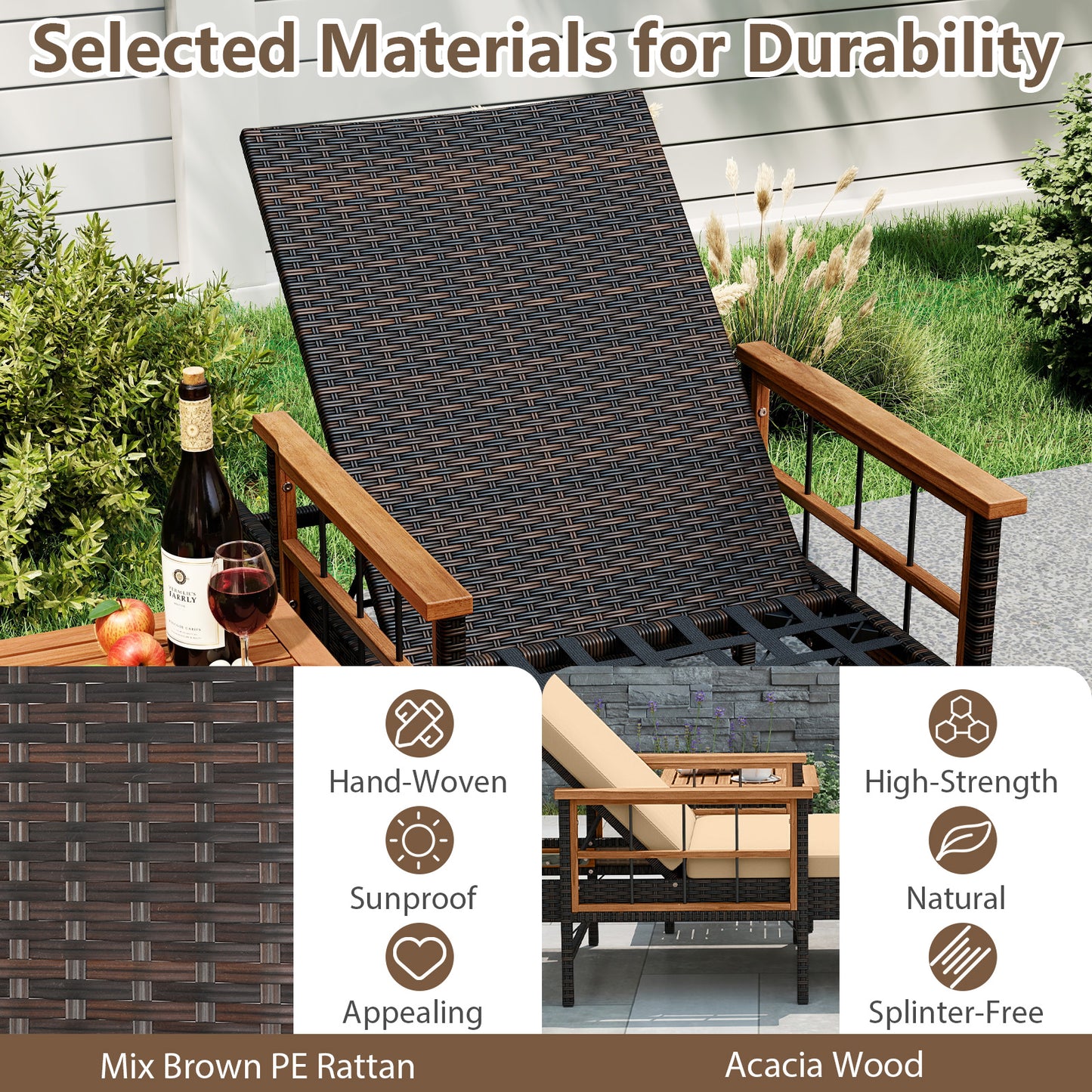 3-Piece Patio Chaise Lounge Set with Adjustable Backrests