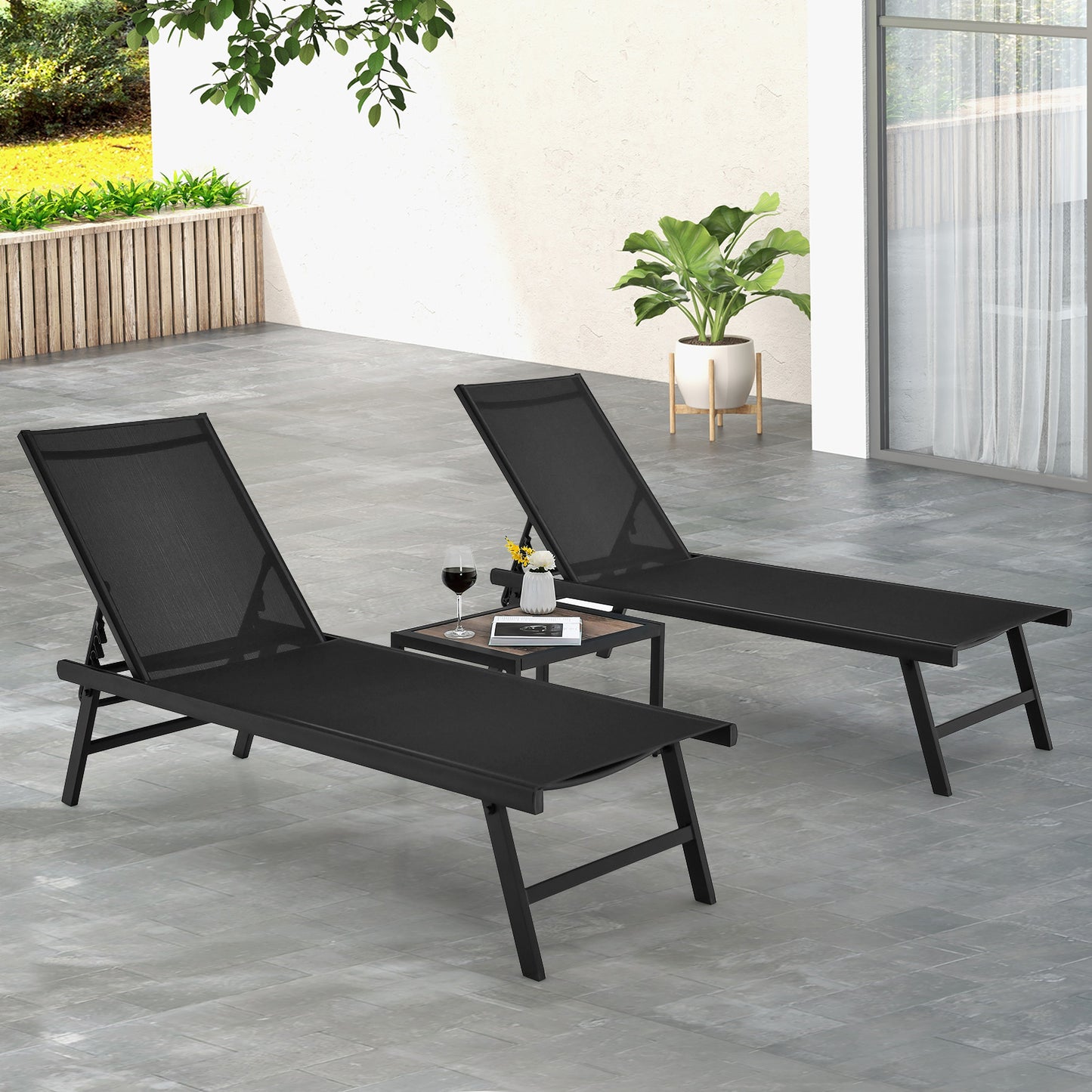 3-Piece Patio Chaise Lounge Set with Adjustable Backrest