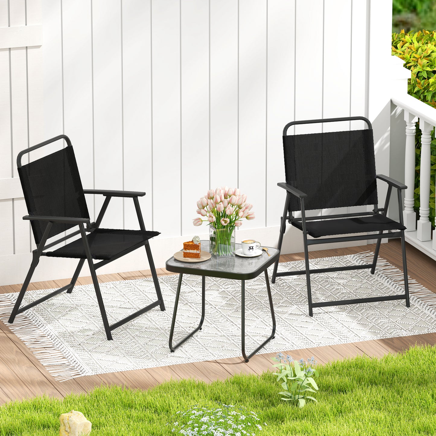 3-Piece Folding Patio Conversation Set with Table