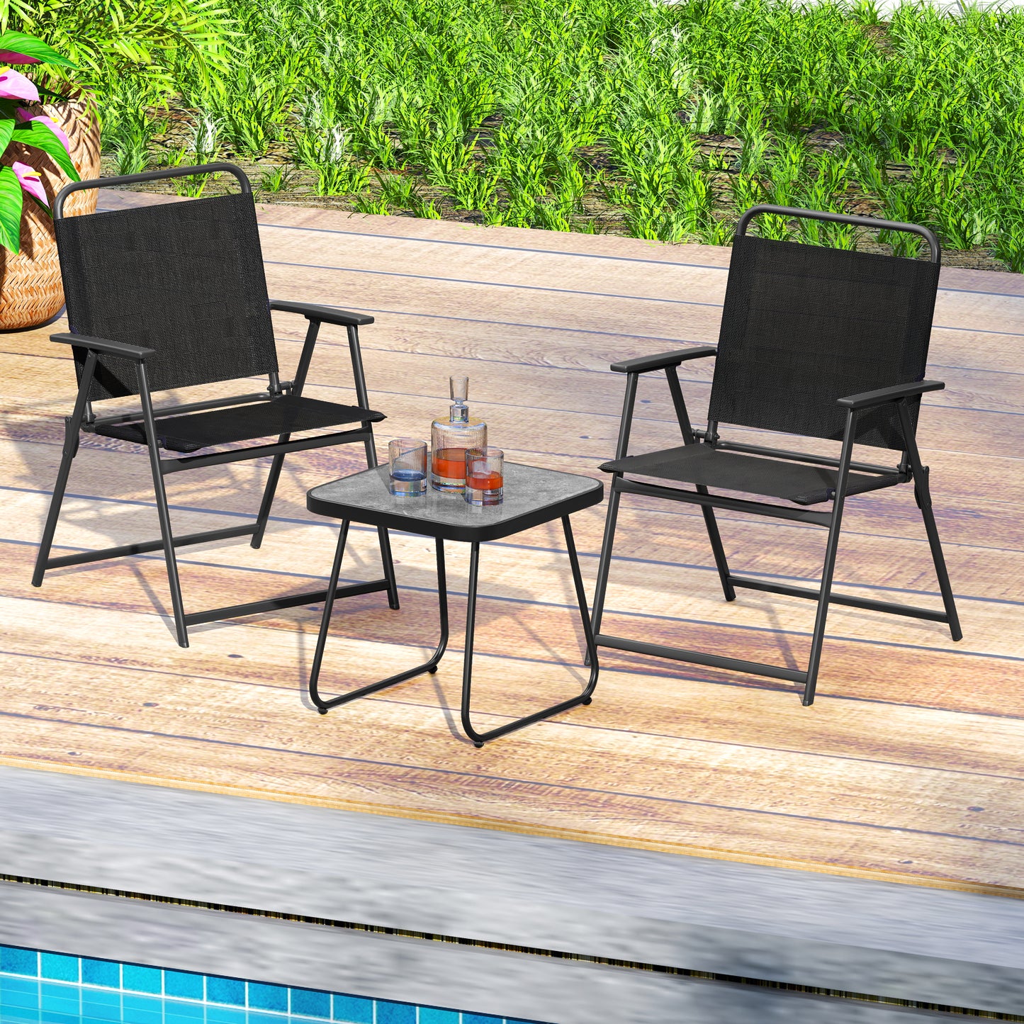 3-Piece Folding Patio Conversation Set with Table