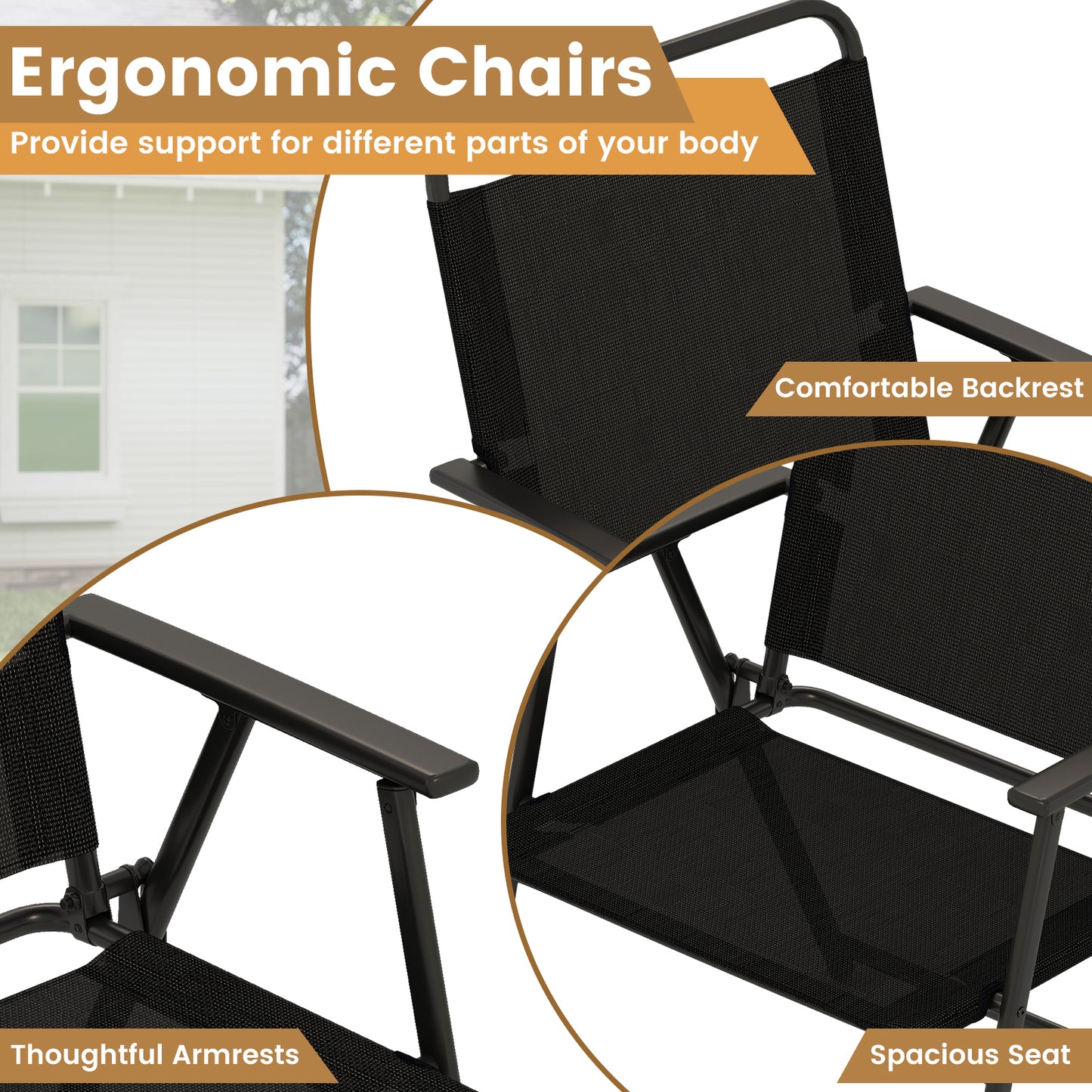 3-Piece Folding Patio Conversation Set with Table