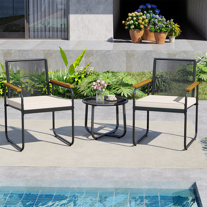 3-Piece Patio Conversation Set with Tempered Glass Table