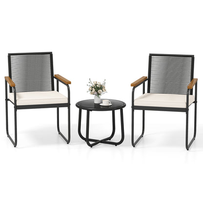 3-Piece Patio Conversation Set with Tempered Glass Table